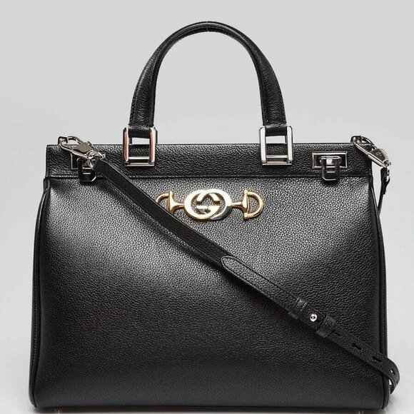 Gucci Handbags - Gucci Black Grainy Leather Zumi Medium Tote Bag